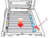 9. Ensure that the blue OKI ES8460 toner locking lever is pushed all the way forwards to lock the toner cartridge in position.